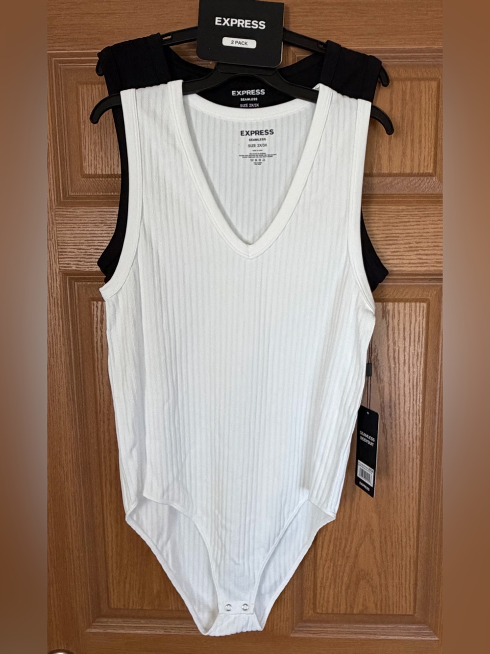 Express Ribbed V-Neck Bodysuit Duo - White & Black